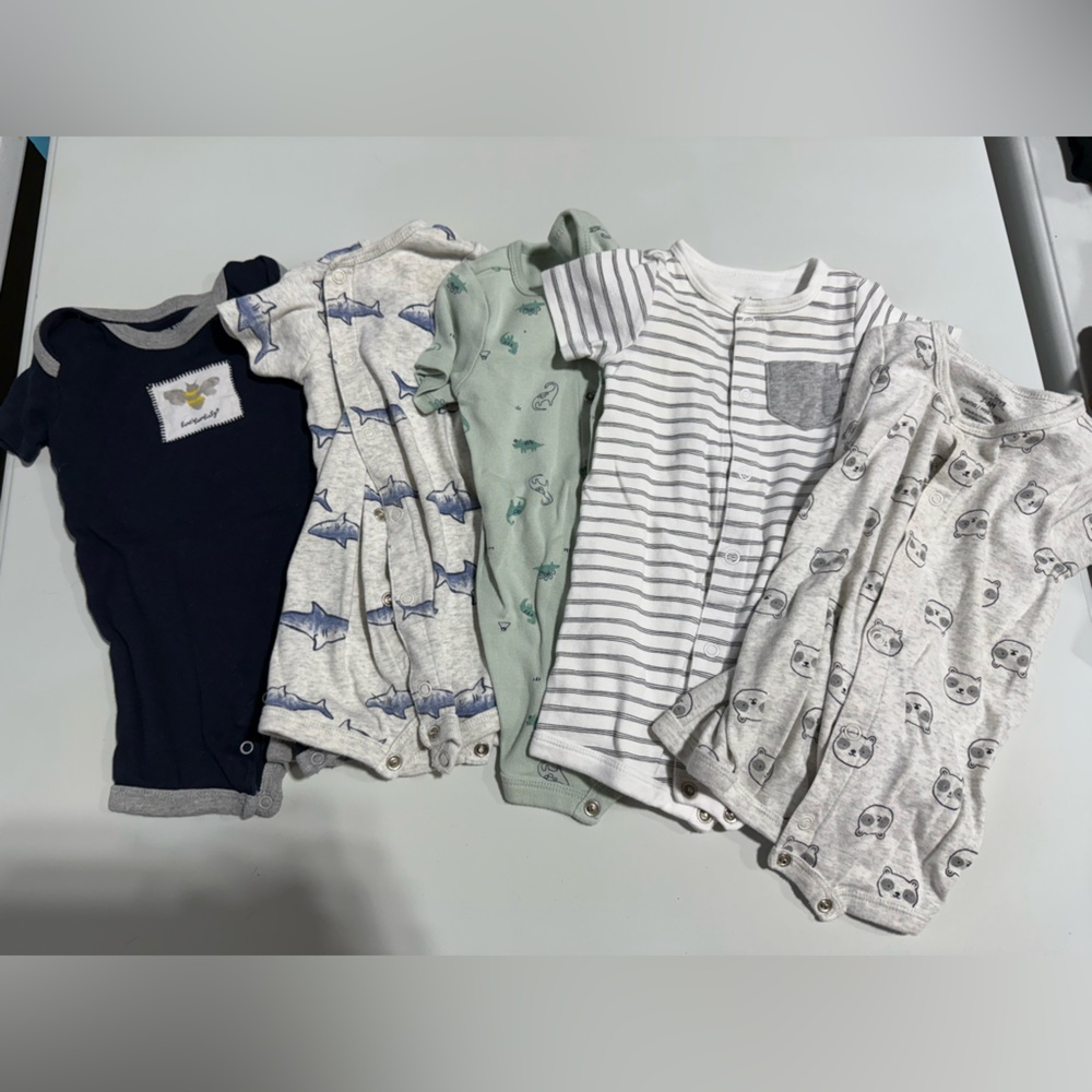 Baby Onesie Set with Shark and Stripes